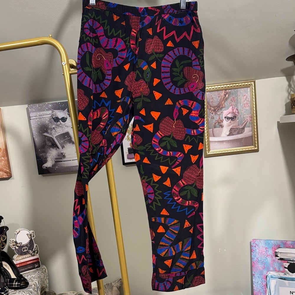 EUC FARM Rio 2PC Collared Shirt/Pants Vibrant Colors Snake Motif Gorgeous - Picture 7 of 15